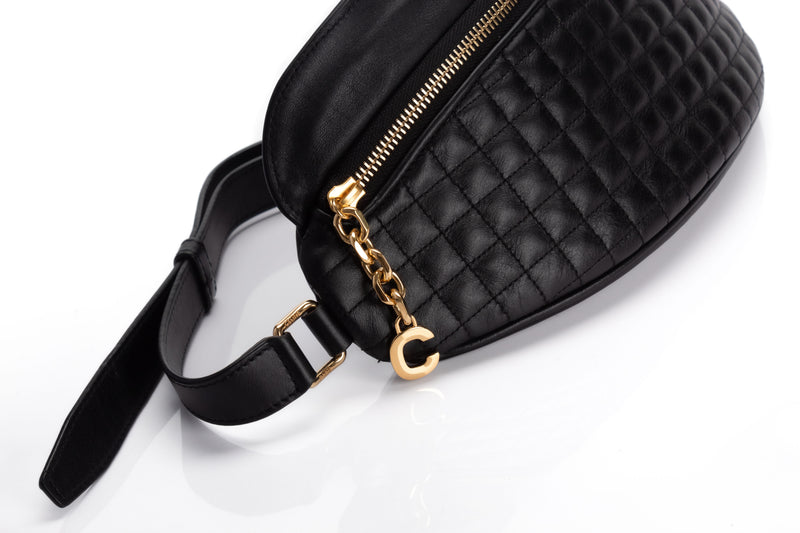celine belt bag rain Celine Black Leather C Charm Belt Bag– BAG HABITS