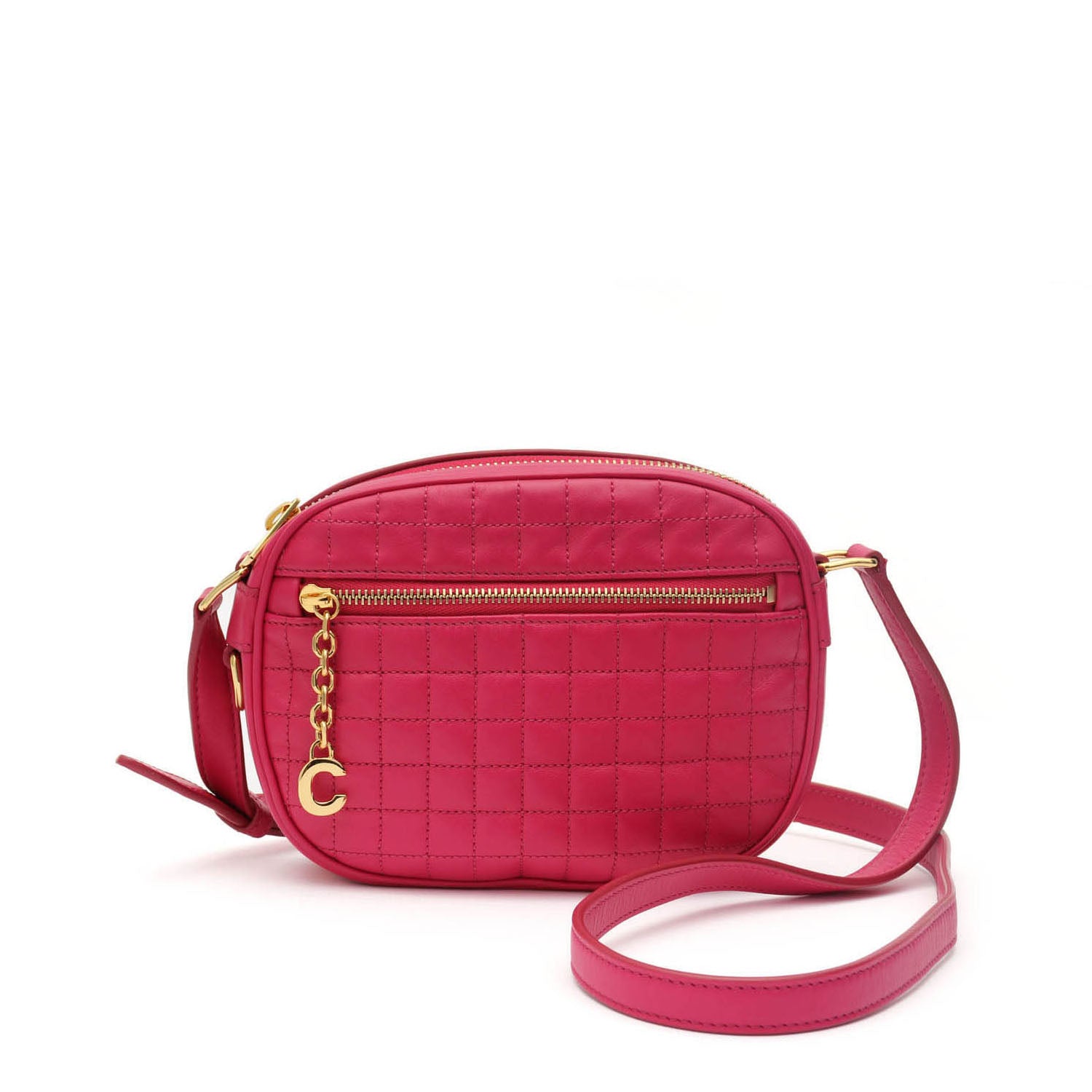 Calfskin Quilted Small C Charm Crossbody Bag Pink