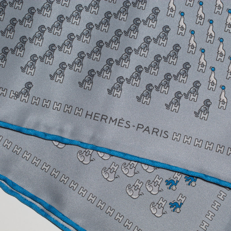 Hermes France Vintage Blue 100% Silk Rolled Edge Scarf Pocket Square