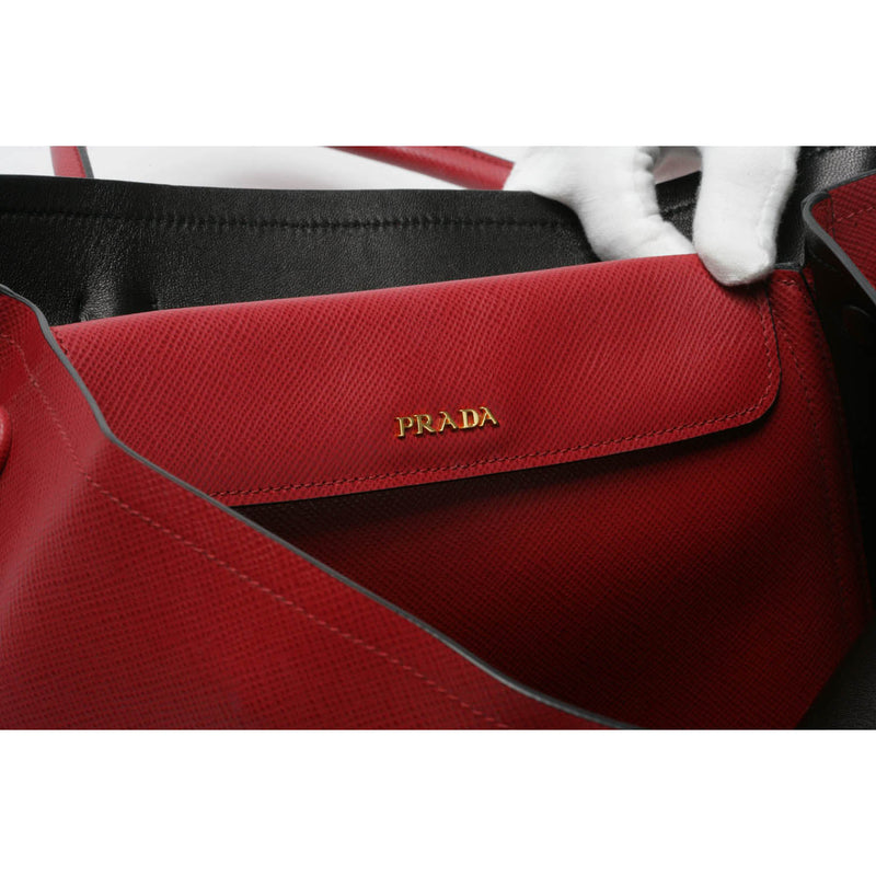Large Medium Prada Double Tote Saffiano Cuir Black with Fiery Red