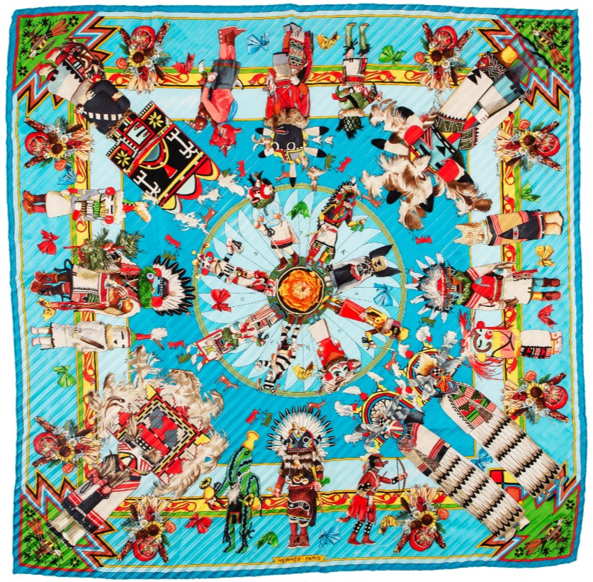 Hermes Scarf Kachinas - Blue & Black